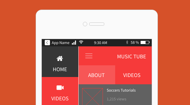 Free Wireframe Template for Online Streaming Video App - Slide Menu