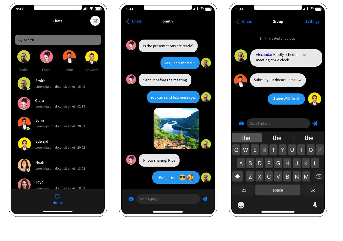 Free Wireframe Template for Dark mode - Message app