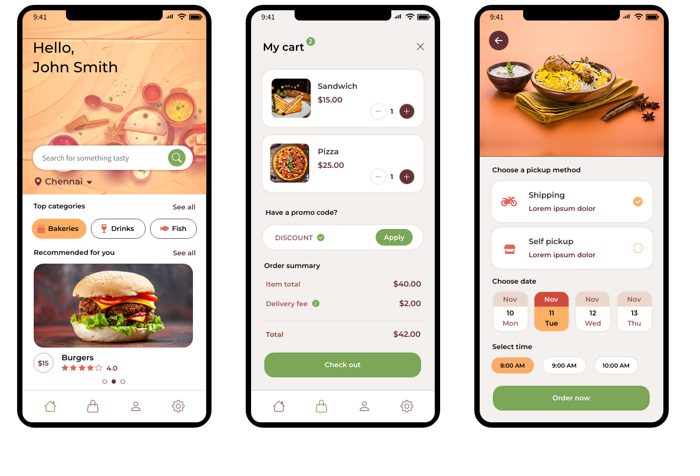 Free Wireframe Template for Food ordering app for iPhone