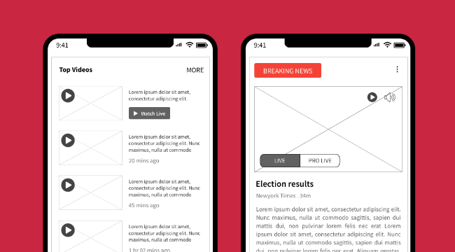 Free Wireframe Template for News app - Live news