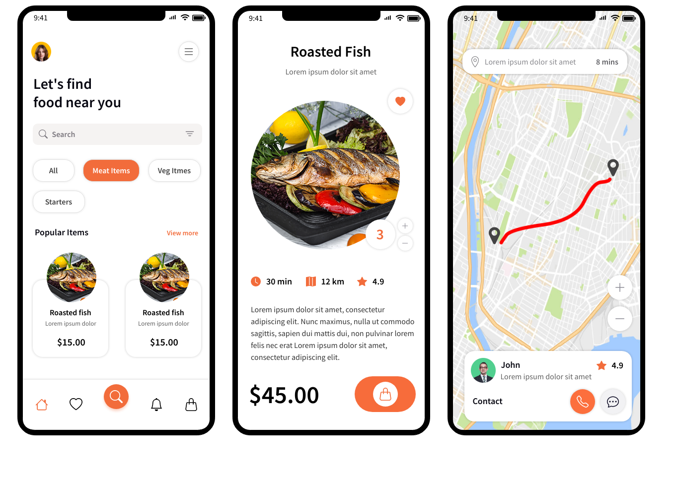 Free Wireframe Template for Food ordering app for iPhone
