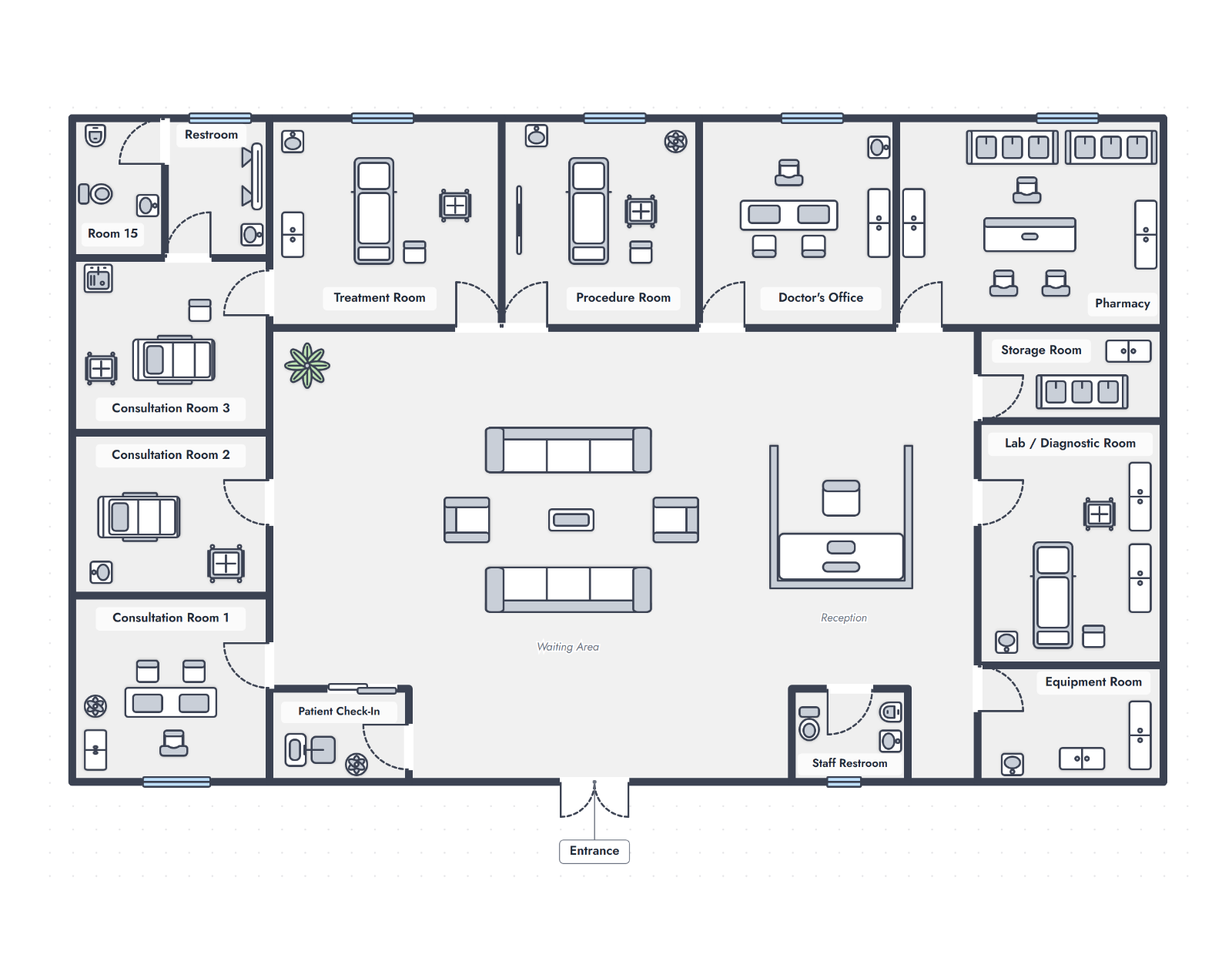 Free Whiteboard Template for Medical Clinic Floor Plan