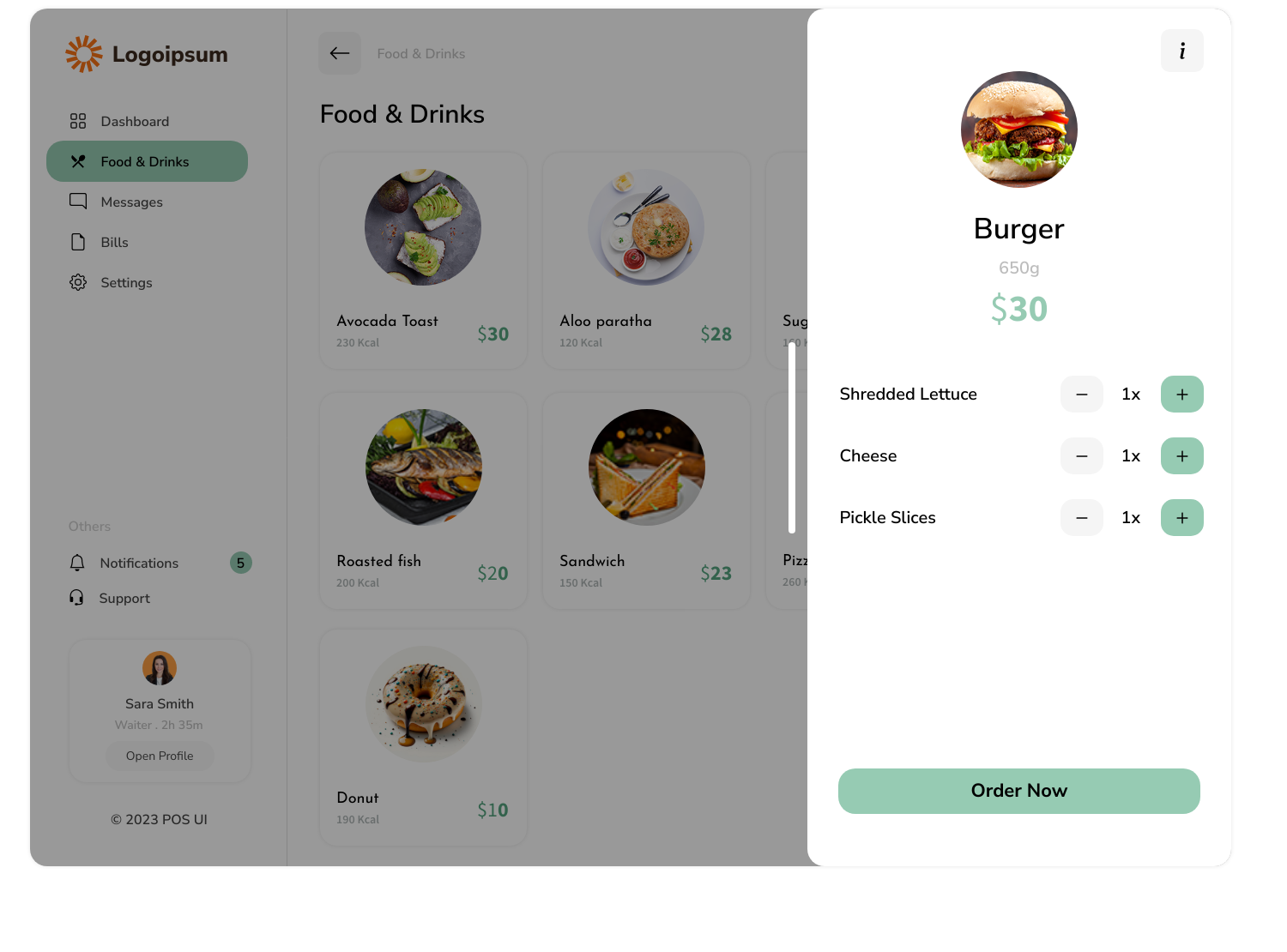 Free Wireframe Template for POS - Food ordering app