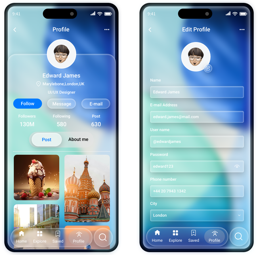 Free Wireframe Template for Profile screen for a mobile app