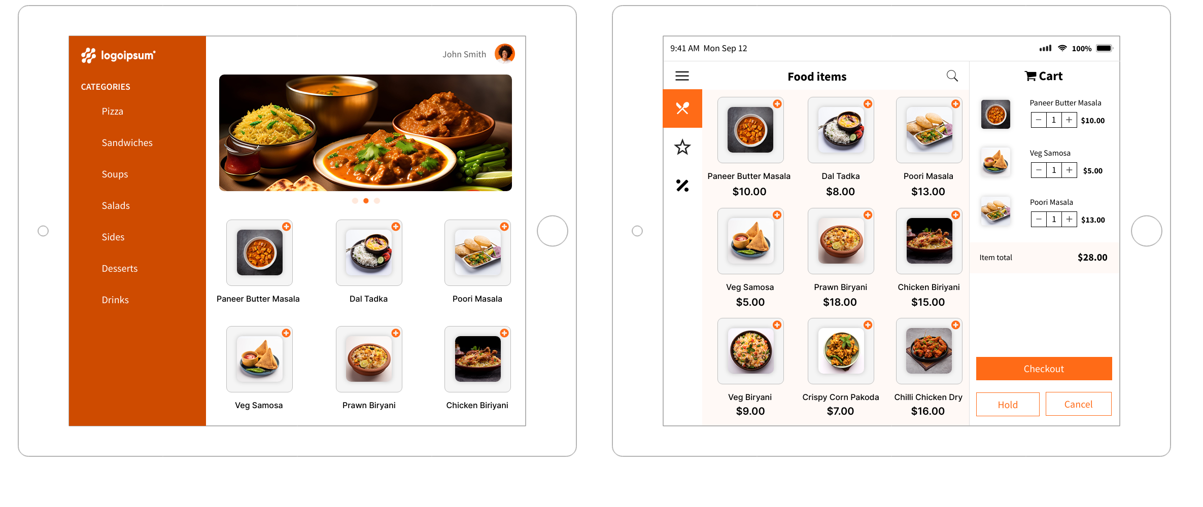 Free Wireframe Template for iPadOS 10 - Food app