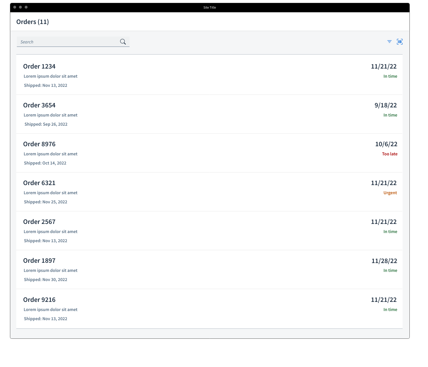Free Wireframe Template for SAP - Orders list
