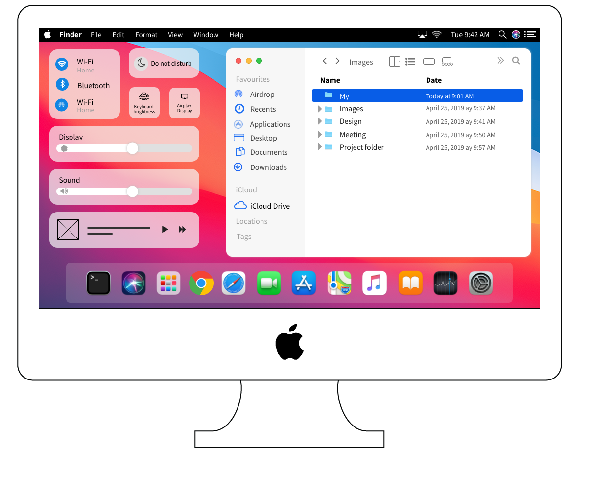 Free Wireframe Template for macOS 11 Folder and widget settings