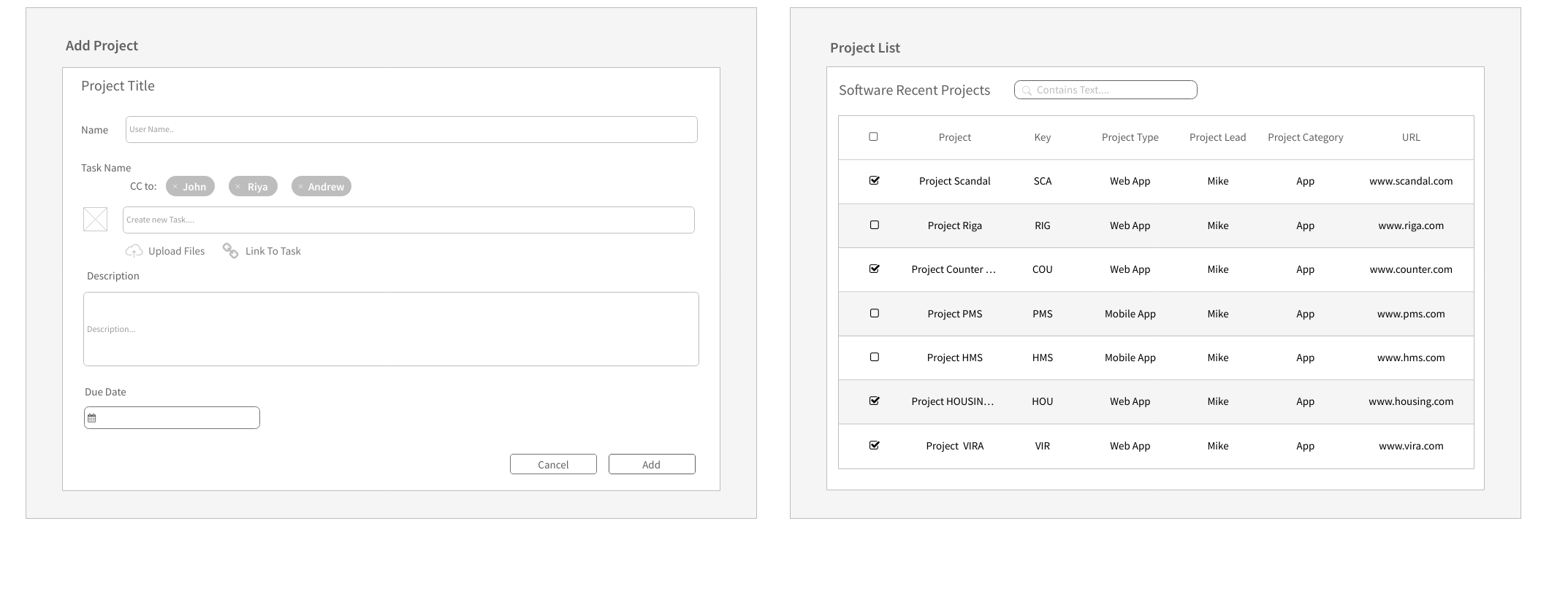 Free Wireframe Template for Project manager web - Add project and ...